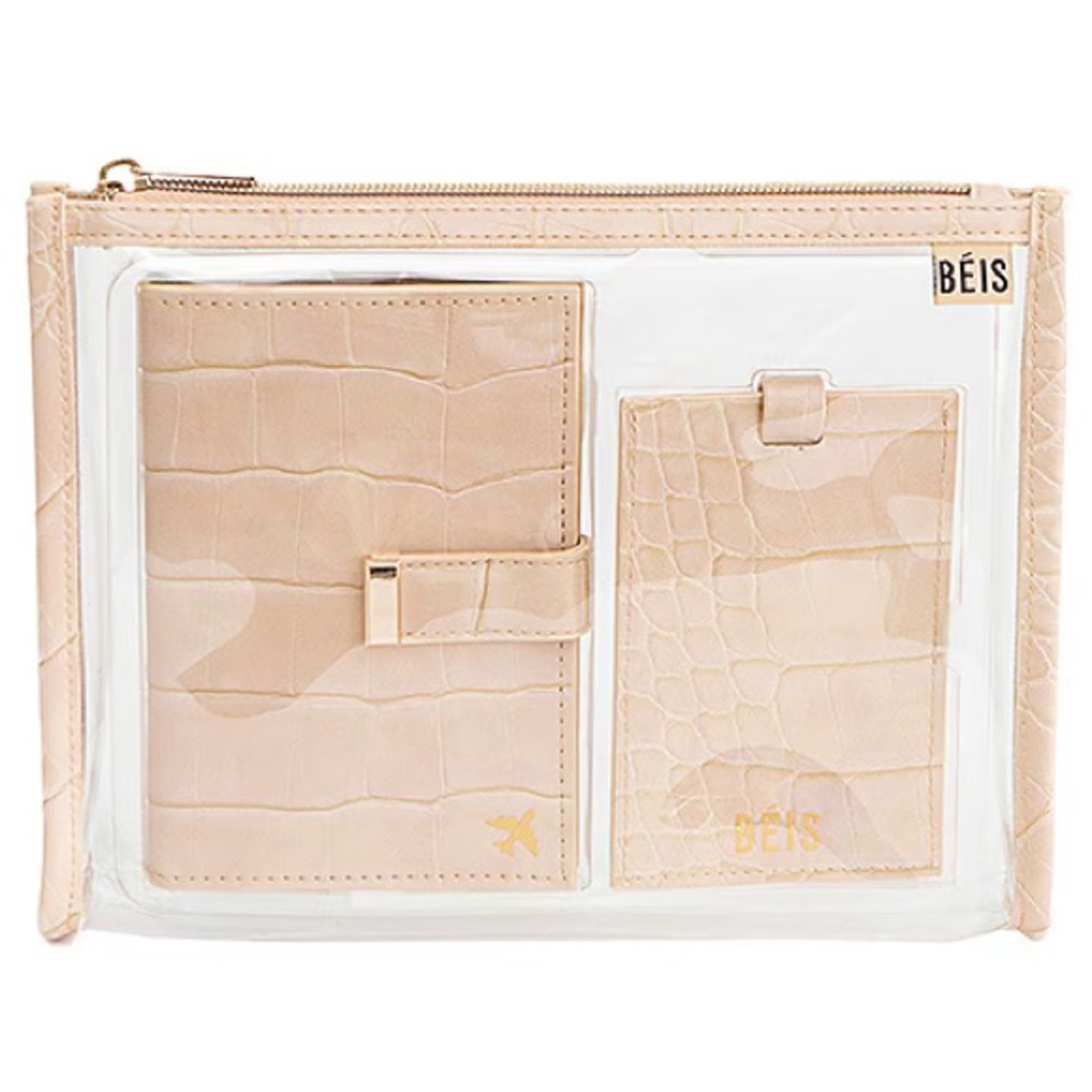 BEIS Passport & Luggage Tag Set - Beige Croc | Discontinued